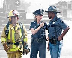 Police officers on radios